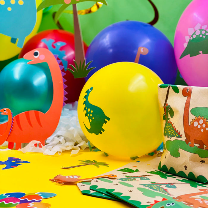 Dino Deko Set Kinder Geburtstag Jungs - Dinosaurier Ballons + Girlande + Geschenktüten + Konfetti