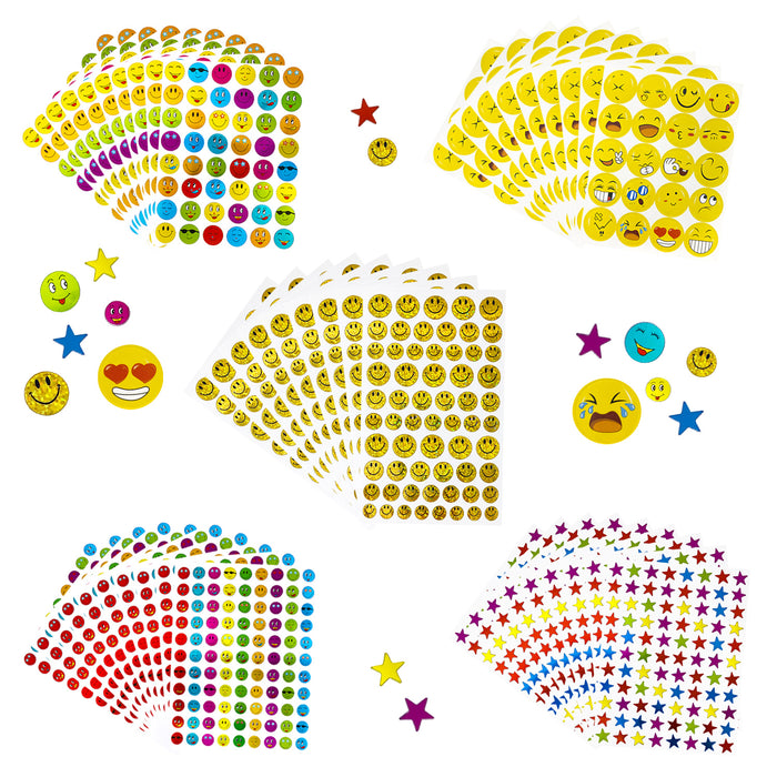 Kinder Sticker Set 3170 Smiley und Stern Aufkleber für Kinder für Kindergeburtstag zum Spielen Basteln