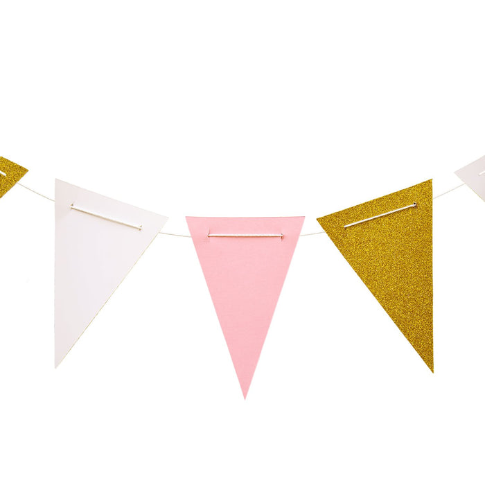 Wimpel Girlande Banner 3m Wimpelkette Feier Party Deko - weiß rosé gold