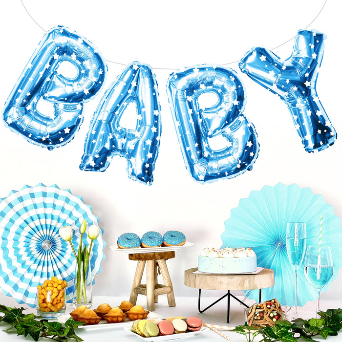 Folien Luftballon Baby Schriftzug Folienballon für Baby Shower Party Geburt Jungs Junge Jungen - blau