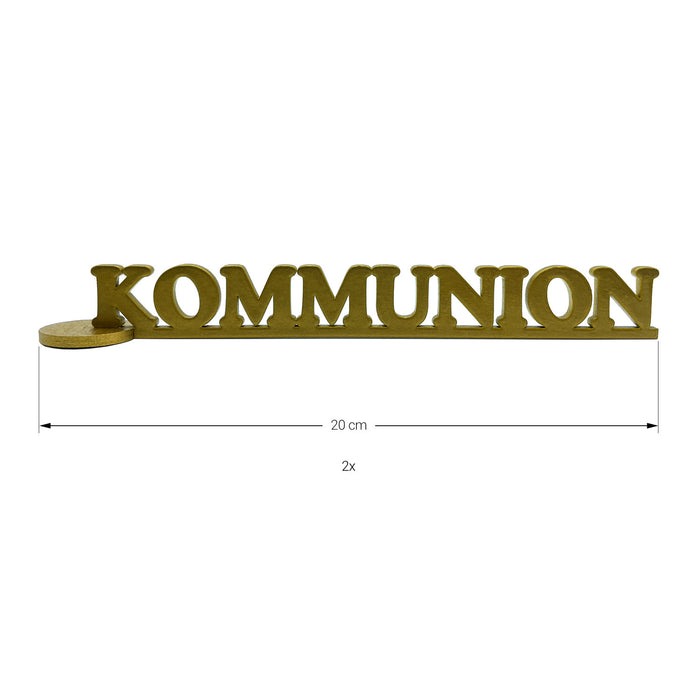 Schriftzug Kommunion aus Holz 2er Set als Tischdeko für Kommunion Deko Dekoration Junge Mädchen - gold