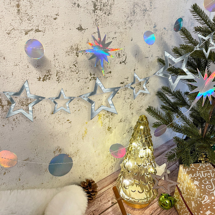 Stern Girlande Banner mit Sternen Geburtstag Party Weihnachten Baby Shower Deko - silber