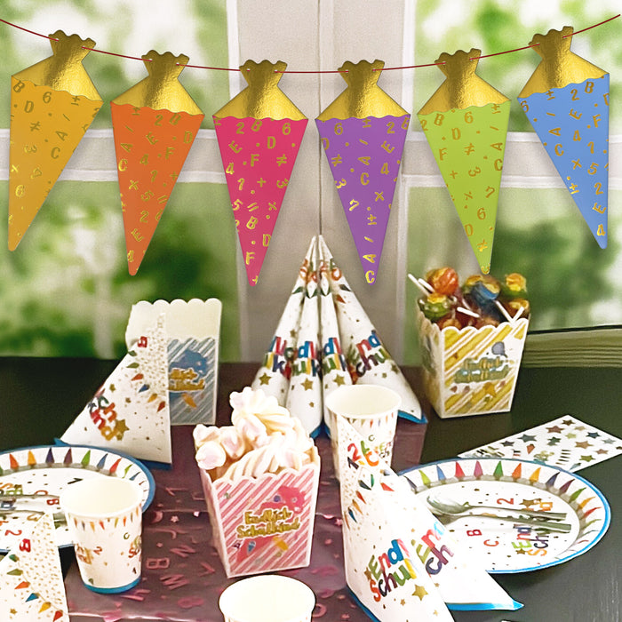 Schuleinführung Schulanfang Einschulung Deko Set - Folienballons + Girlanden + Servietten + Becher + Teller + Luftballons + Konfetti
