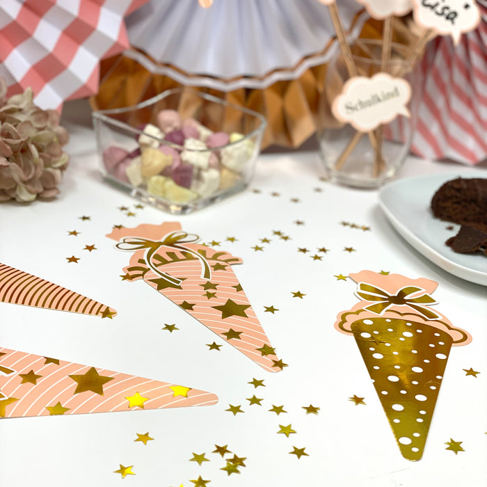 Schuleinführung Schulanfang Einschulung Deko Set - Schulkind Folienballon + 2 Girlanden + Zuckertüten Konfetti + Konfetti Set mit Schulmotiven