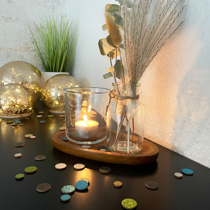 Holz Konfetti Rund Streudeko Tisch Deko für Silvester Weihnachten Geburtstag Fasching Motto Party - gold