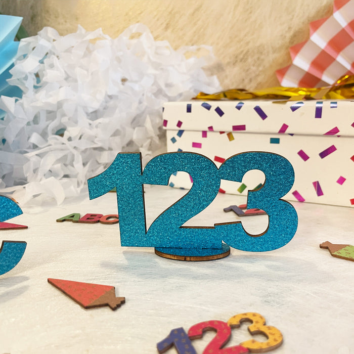123 ABC Aufsteller Holz Tischdeko für Schuleinführung Einschulung Deko Junge Mädchen - türkis