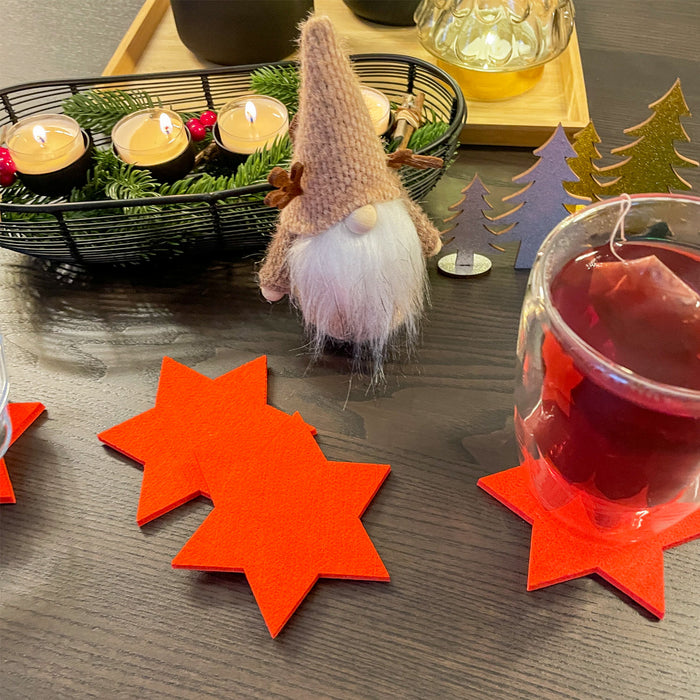 4 Filz Untersetzer Sterne 10 cm Glasuntersetzer Weihnachtsdeko Adventsdeko- orange