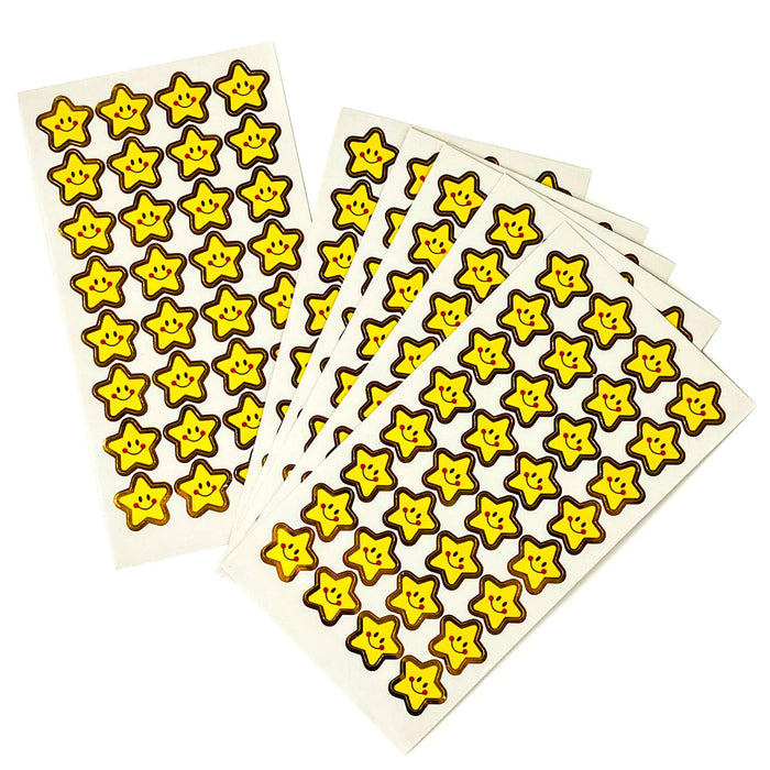 192 Sterne Smiley Sticker Stern Smily Aufkleber für Geschenke Karten zum Basteln Spielen - gelb gold