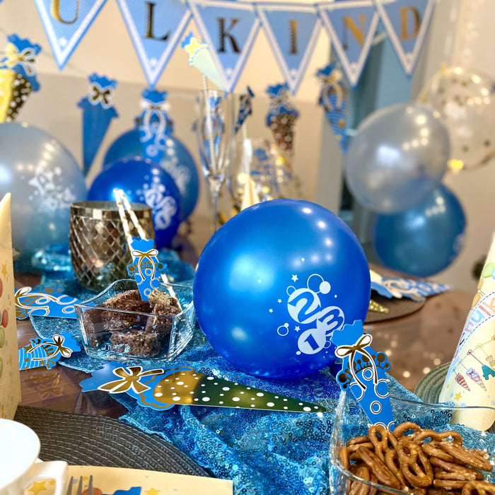 Konfetti Luftballon Set für Schuleinführung Schulanfang Deko Ballons blau gold