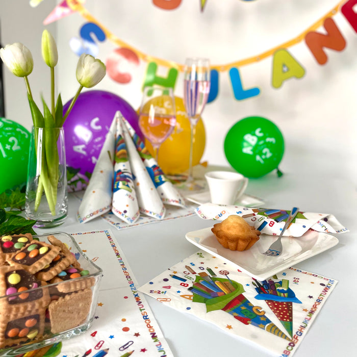 Schuleinführung Schulanfang Einschulung Deko Set - Alles Gute zum Schulanfang Girlande + Luftballons + Servietten