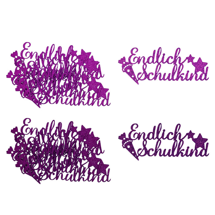 12x Endlich Schulkind Konfetti für Schuleinführung Einschulung Schulanfang Streudeko Tischdeko - pink + dunkellila