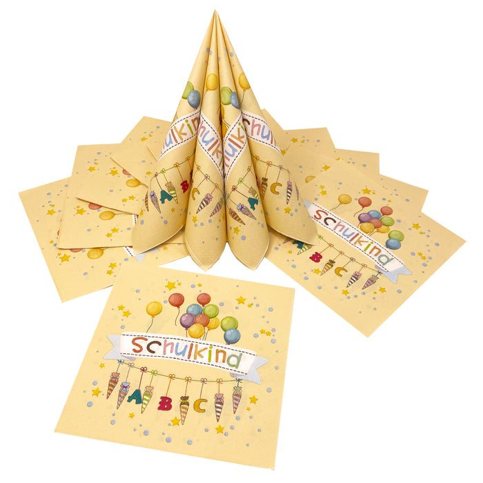 Schuleinführung Schulanfang Einschulung Deko Set - Servietten + Zuckertüten ABC 123 Konfetti Set