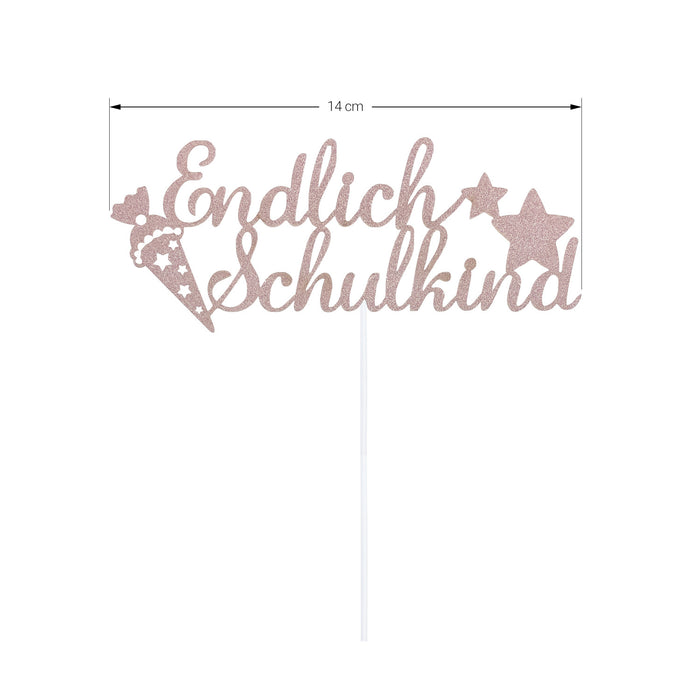 Endlich Schulkind Torten Topper Glitzernd rosa für Schuleinführung Einschulung Schulanfang Mädchen Kuchendeckel