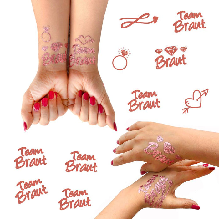 Temporäre Klebetattoos Tattoo Set Junggesellinnenabschied JGA rose gold