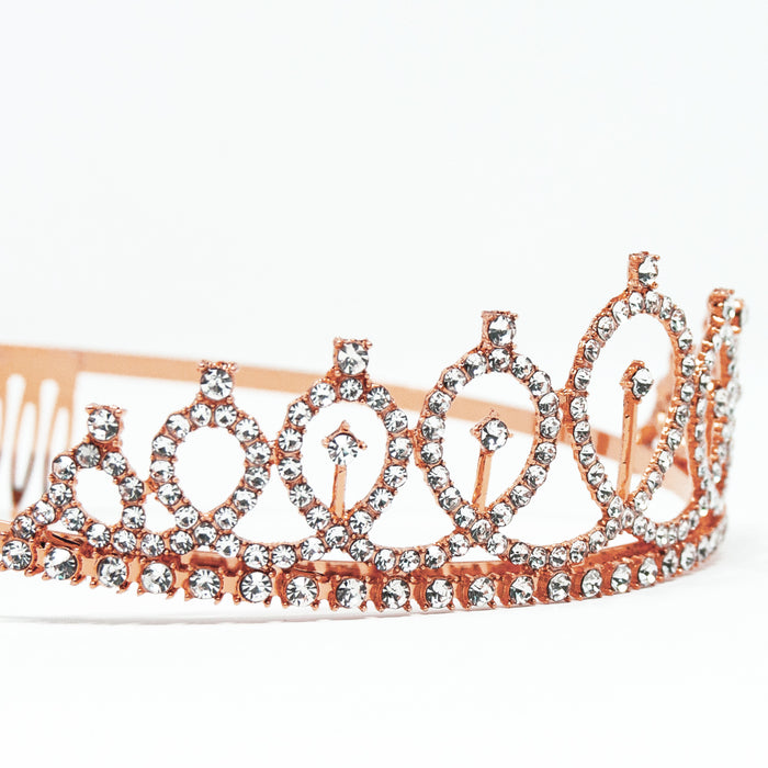 Krone mit Diamanten Glitzer Steinen Diadem Tiara Mädchen Damen JGA Hochzeit Geburtstag Party roségold