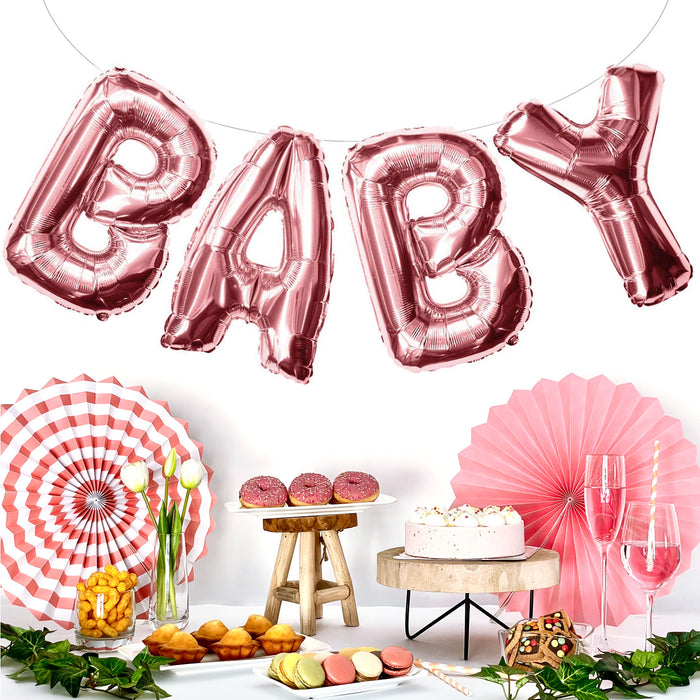 Folien Luftballon Baby Schriftzug Folienballon für Baby Shower Party Geburt Mädchen - rosé