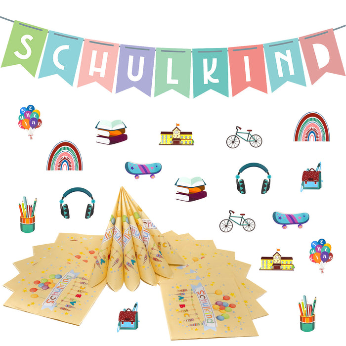 Schuleinführung Schulanfang Einschulung Deko Set - Schulkind Girlande +Servietten + Konfetti Set