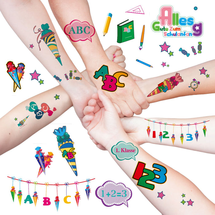 Kinder Tattoo Set Schuleinführung Einschulung temporäre Tattoos ABC 123 uvm.