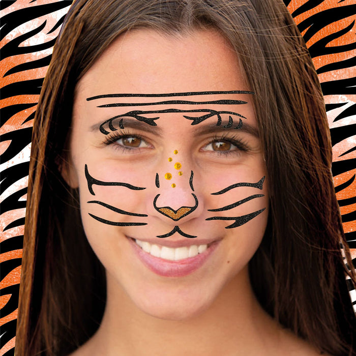 Tiger Gesicht Sticker Set Tiergesicht Aufkleber für Fasching Karneval Geburtstag Kinder Motto Party