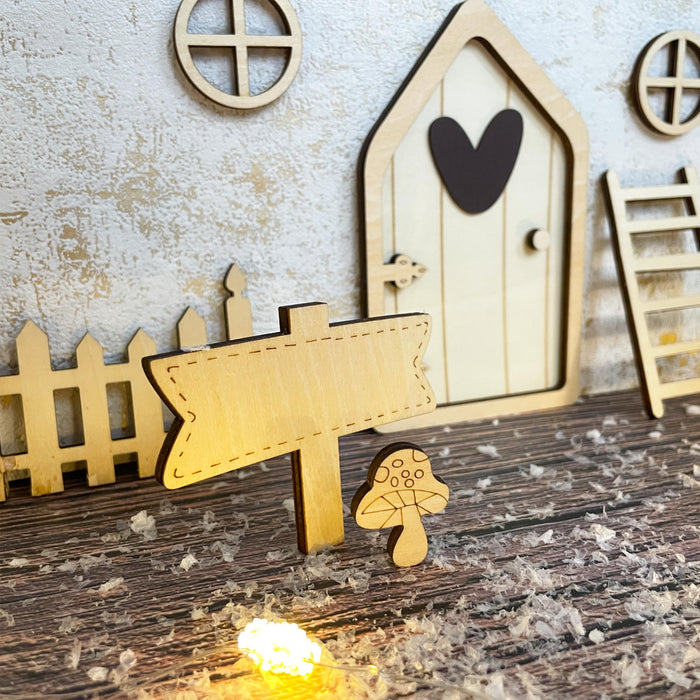 Weihnachtsdeko Wichteltür Set mit Zubehör Wichtel DIY Deko Dekoration aus Echtholz für Weihnachten Advent