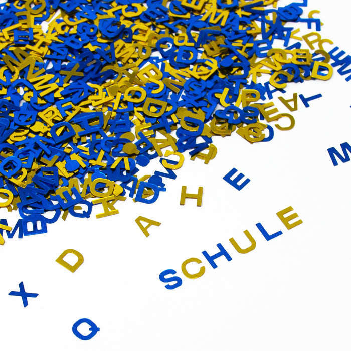 ABC Alphabet Buchstaben Konfetti Streudeko Tisch Deko Schuleinführung Einschulung Party blau gold