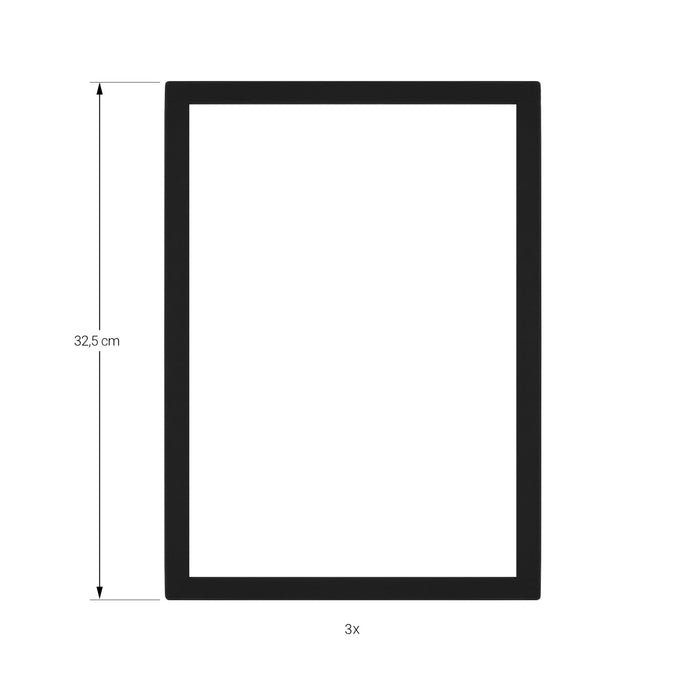 3x Bilderrahmen A4 wechselbar mit Magnetverschluss Anbringung selbstklebend Wand Dekoration für Bilder - schwarz