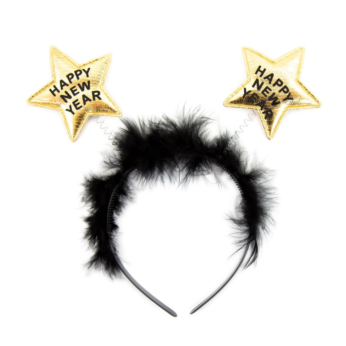 Silvester Haarreif Mit Federn & Sternen – Happy New Year Kopfschmuck In Schwarz/Gold