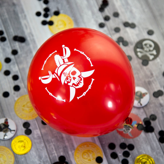 10x Piraten Luftballons mit Totenkopf Ballons Kinder Geburtstag Motto Party Ballons - schwarz rot