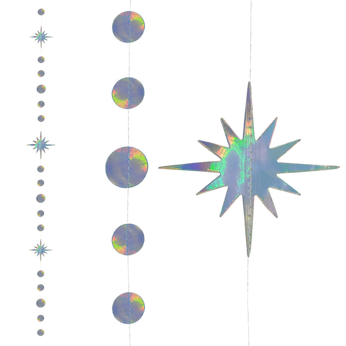 Stern und Kreis Deckenhänger Girlande Banner Holo Effekt Deko für Weihnachten Hängedeko Winter