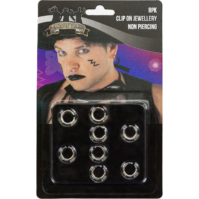 8x unechtes Piercing Fake Scherz Piercing Punker Rocker Emo - silber