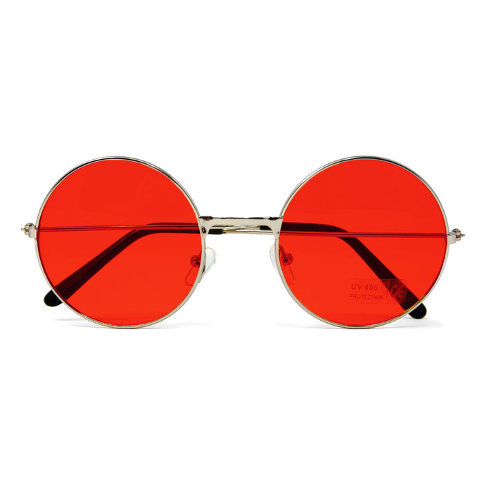 Hippie Brille rund Retro Sonnenbrille Herren Damen 60er 70er Jahre Party Fasching Karneval - rot