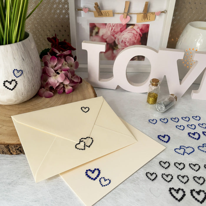 16 Herz Sticker Strass Steine Aufkleber für Hochzeit JGA Valentinstag Deko Scrapbooking Basteln - dunkelblau