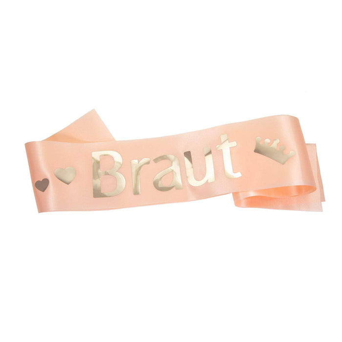 Schärpe Braut + Braut Crew Set JGA Hen Party Hochzeit Herzen grau lachs