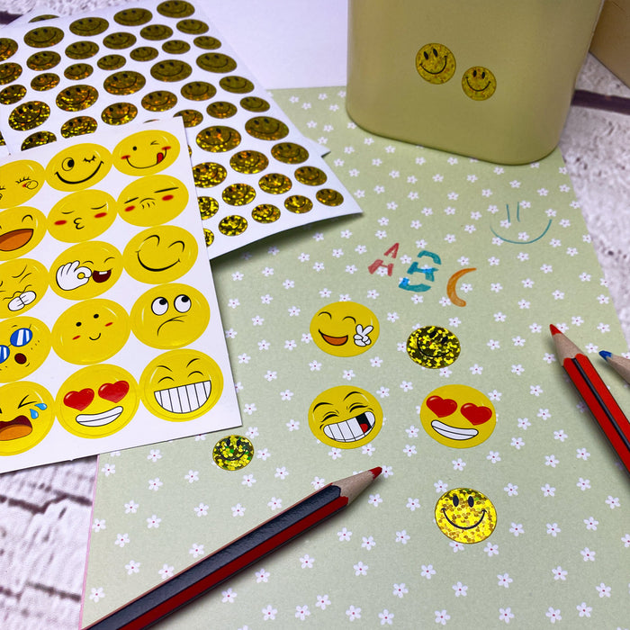 200 Smiley Sticker Set Aufkleber Mix verschiedene Stimmungen  - gelb