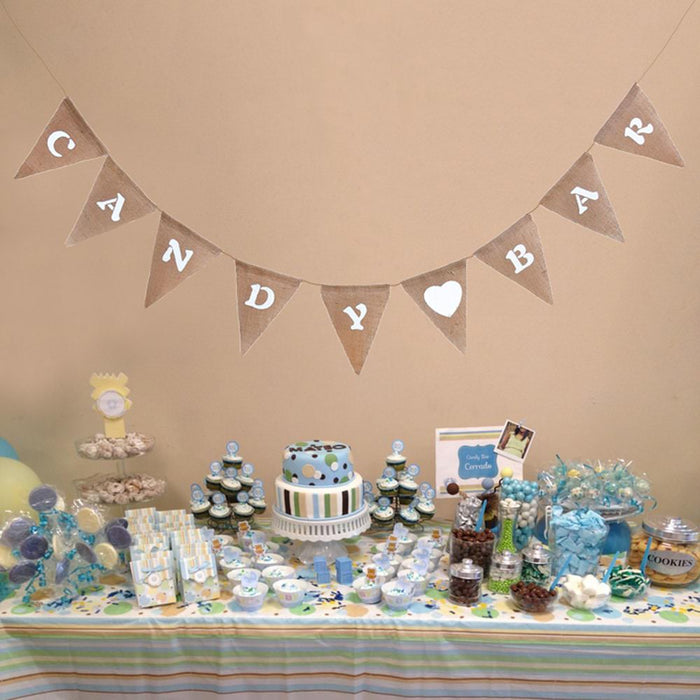 Candybar Hochzeit Geburtstag Party Girlande Banner - Jute