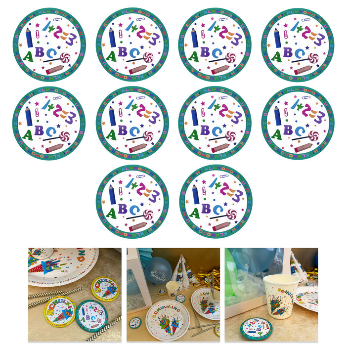 10x Buttons mit Schulkind Zahlen ABC Stift Zuckertüte Motiven Anstecker für Schuleinführung Einschulung - blau