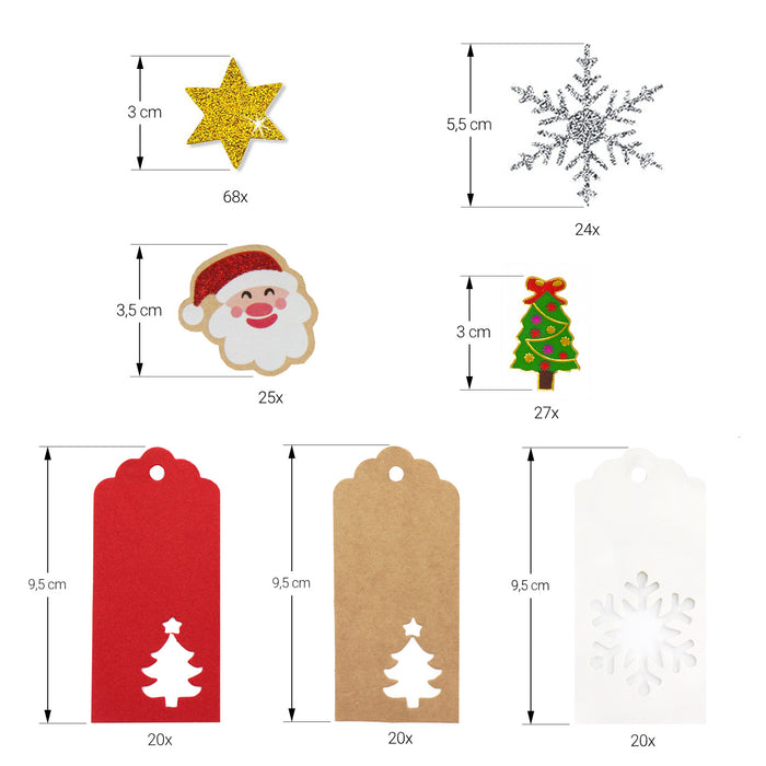 Weihnachtsdeko Set - Geschenke Deko Sticker Aufkleber + Geschenkanhänger für Advent Deko Basteln