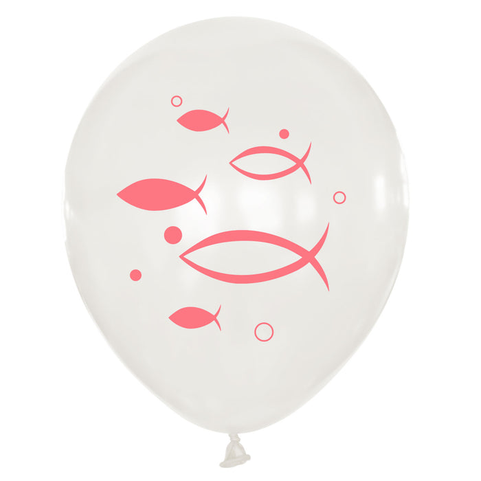 Fisch Luftballon Set 10 Stk. Ballons für Taufe Kommunion Konfirmation Deko Mädchen Weiß Rosa Pink