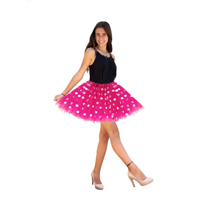 Tutu Tütü Damen Rock pink weiß Gepunktet Kostüm Accessoire für Fasching Karneval Motto Party