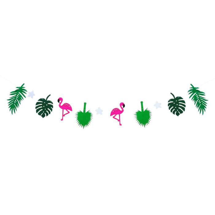 Hawaii Girlande Sommer Party Deko Banner mit Flamingos + Palmenblätter