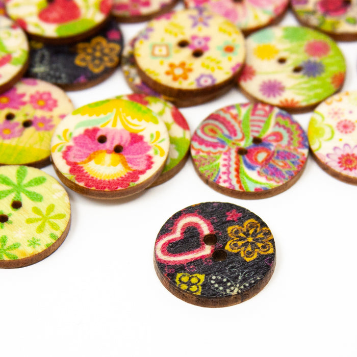 100x Holz Knöpfe Blumen Kinderknöpfe Buttons Nähen Kleidung Basteln