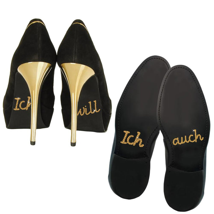 Schuhsticker Set Brautpaar Hochzeit Ich will / Ich auch - champagner