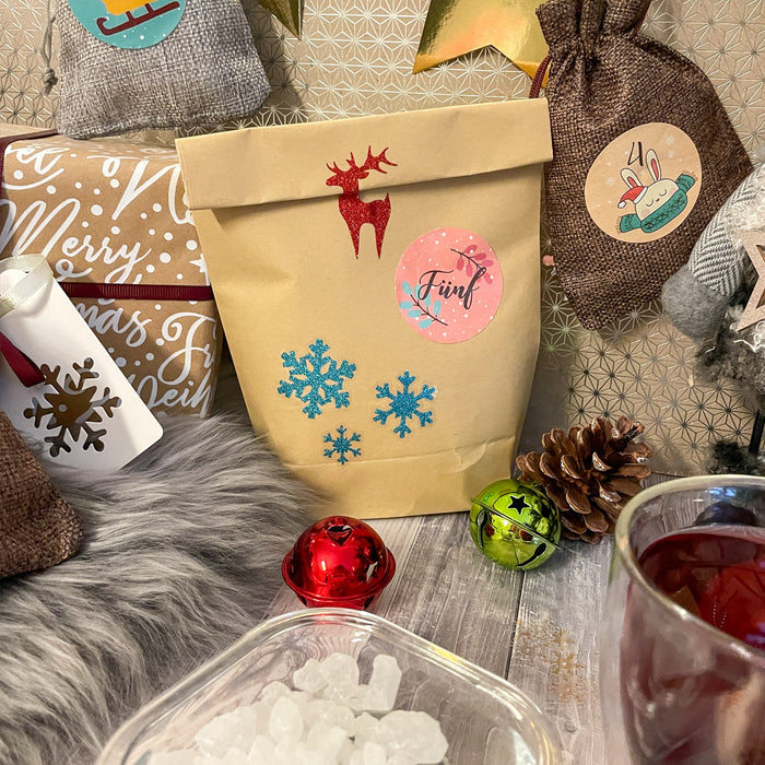 78 Weihnachts Sticker Xmas Glitzer Aufkleber für Weinachten Rentier uvm. Weihnachtsdeko - rot