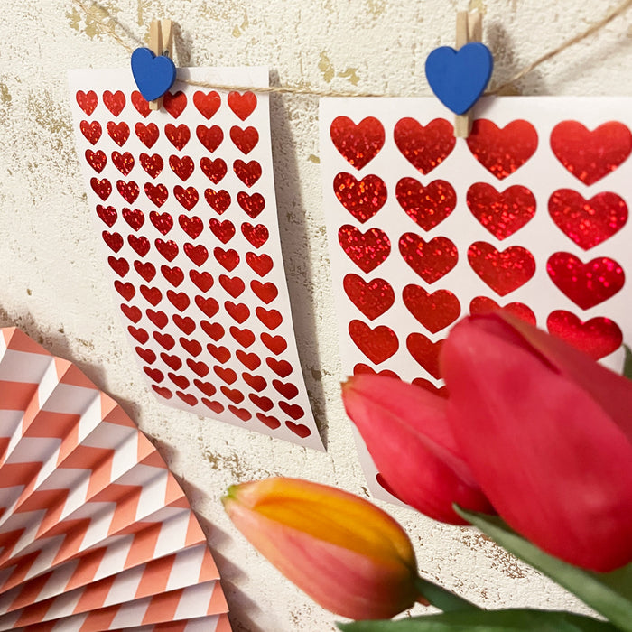780 Herz Sticker Herzen Aufkleber Rot Hologramm Effekt Glitzernd zum Basteln Scrapbooking Dekoration Verzierung