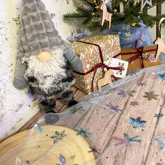 Tischläufer Schneeflocken Schneekristalle Tischband metallisch Schnee Läufer Tischdeko für Weihnachten Silvester Deko