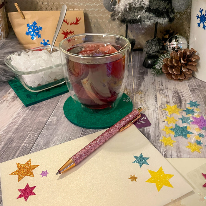 68 Sterne Sticker Aufkleber Glitzernd für Weihnachten Weihnachtsdeko Weihnachtssterne - helllila