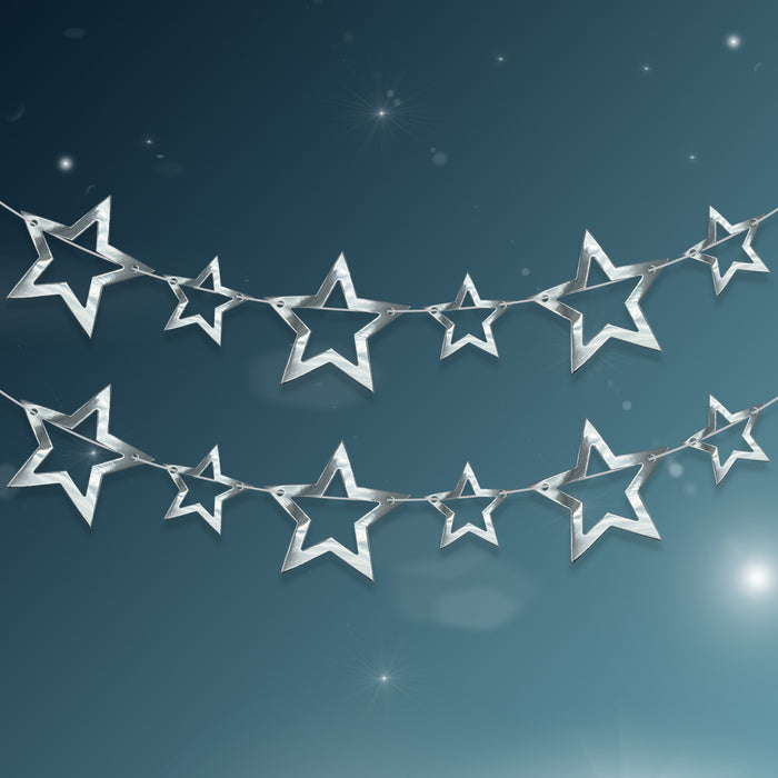 Stern Girlande Banner mit Sternen Geburtstag Party Weihnachten Baby Shower Deko - silber