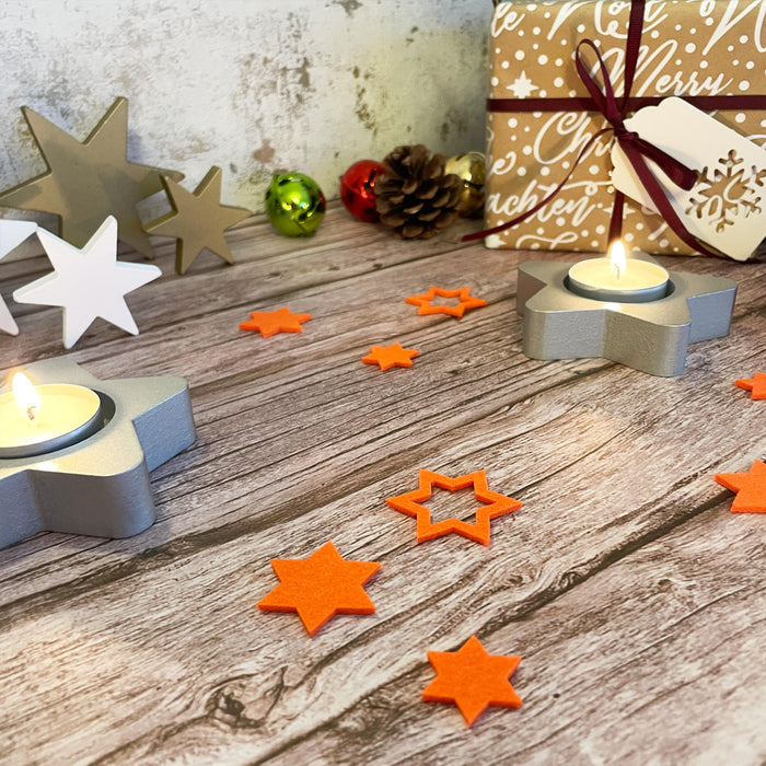 24 Filz Sterne Weihnachtsdeko Tischdeko für Weihnachten 3 Motive - orange