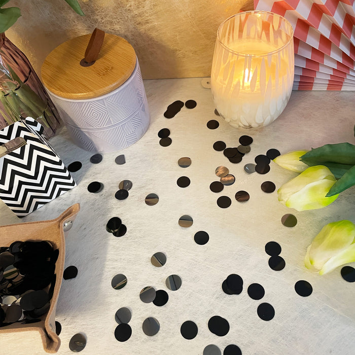 Konfetti schwarz grau rund glänzend Tisch Deko für Halloween Geburtstag Silvester Feier Jubiläum Streu Deko