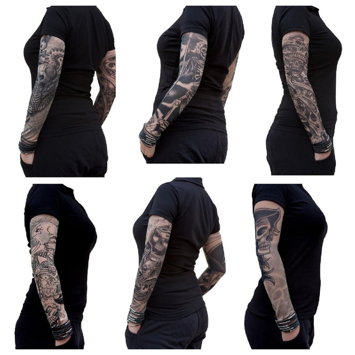 6x Tattoo Ärmel Strümpfe Armstulpen Motive - skull